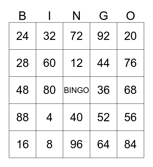 Sequence of 4 Bingo Card