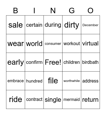 AEL Spelling Bingo Card