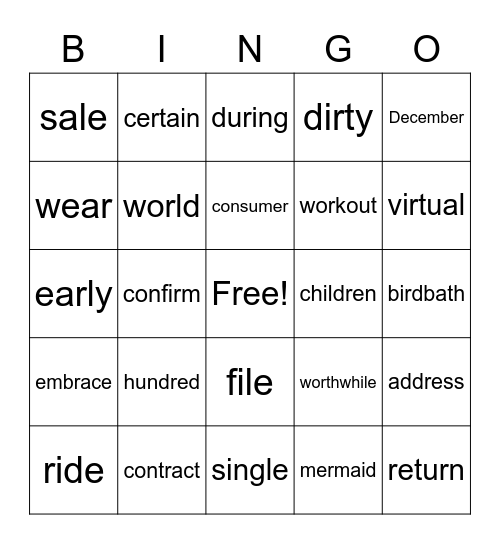 AEL Spelling Bingo Card