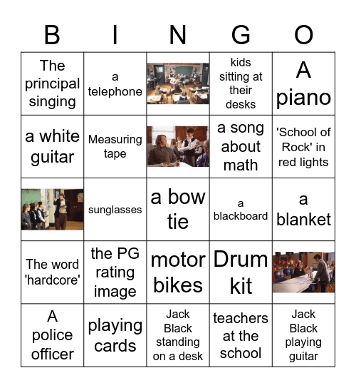 School Of Rock Bingo Card