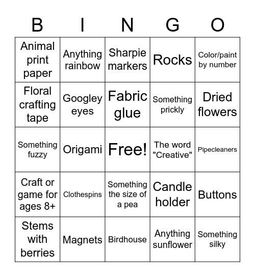 Craft Bingo Card