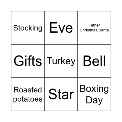 Christmas Vocabulary Bingo Card