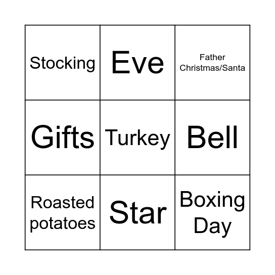 Christmas Vocabulary Bingo Card