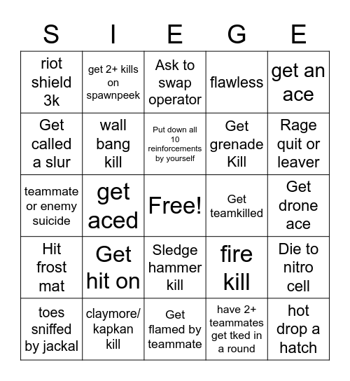 Siege bingo Card