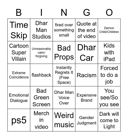 Dhar Man Bingo Card