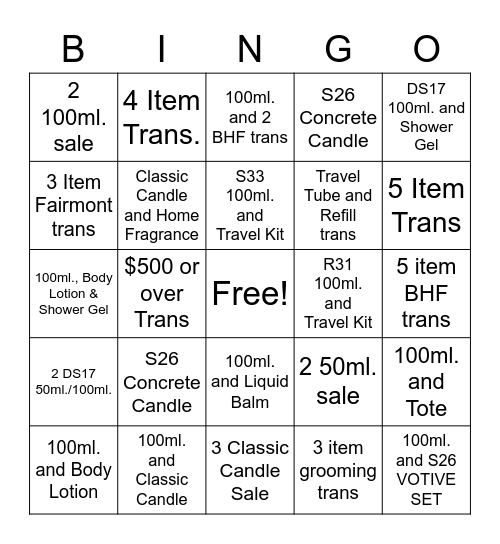 Le Labo Bingo Extravaganza Bingo Card