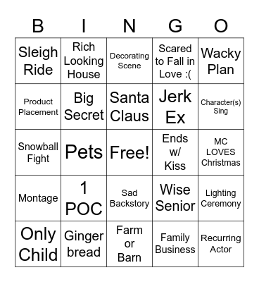 Hallmark Movies Bingo Card