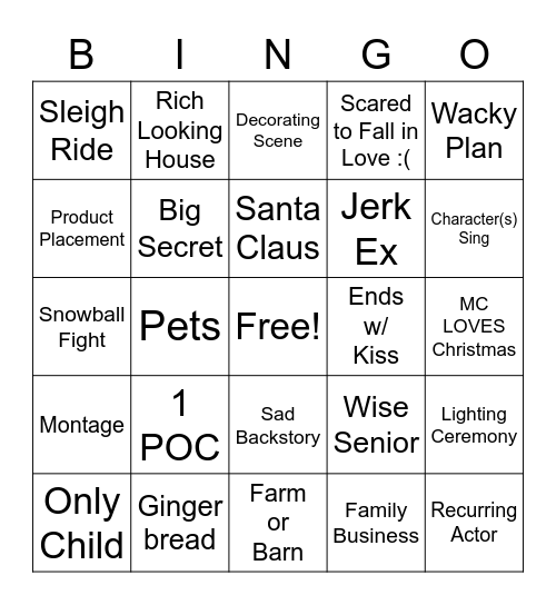 Hallmark Movies Bingo Card