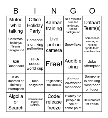 Engineering Update 12/7/2022 Bingo Card