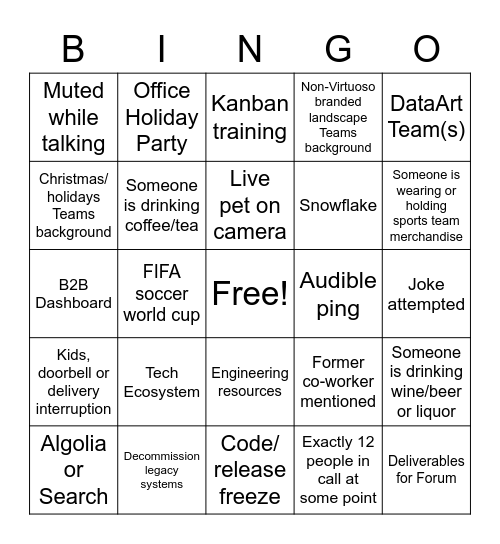 Engineering Update 12/7/2022 Bingo Card