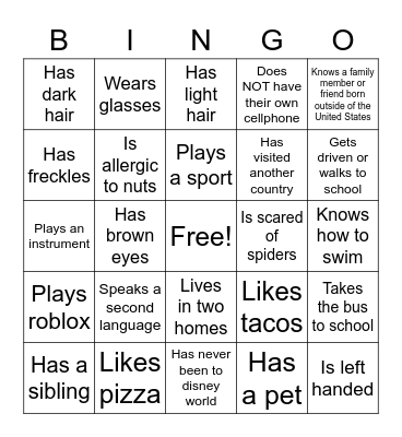 Diversity bingo Card