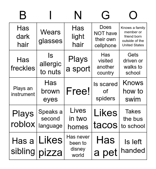 Diversity bingo Card