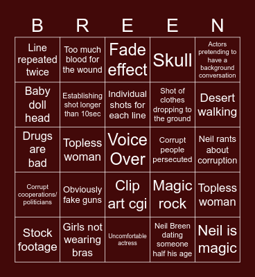 Neil Breen Bingo Card