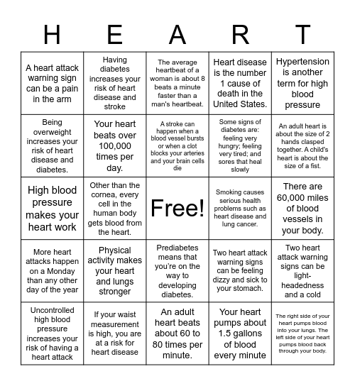 The heart Bingo Card