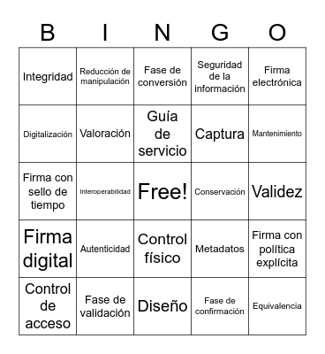 Niveles de Seguridad Bingo Card