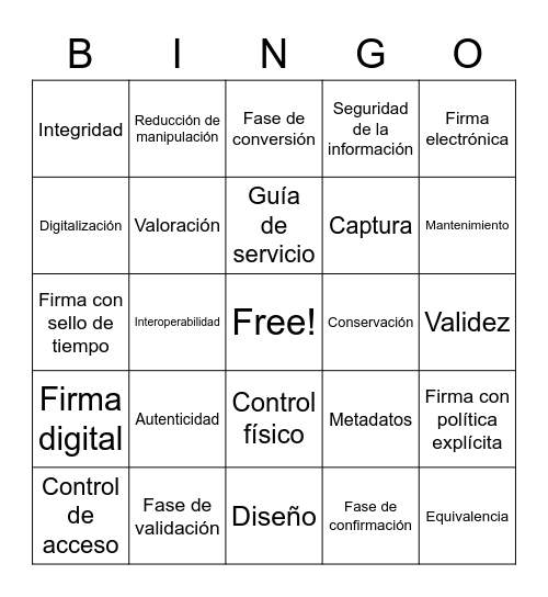 Niveles de Seguridad Bingo Card