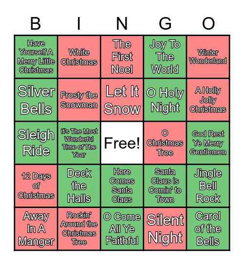 Christmas Songs Bingo Card