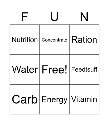 Animal Nutrition Bingo Card