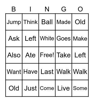 Word Wall Bingo! Bingo Card