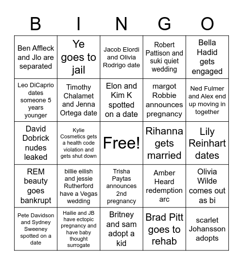 2023 Bingo Card Bingo Card