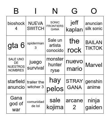 Game awards Bingo Card