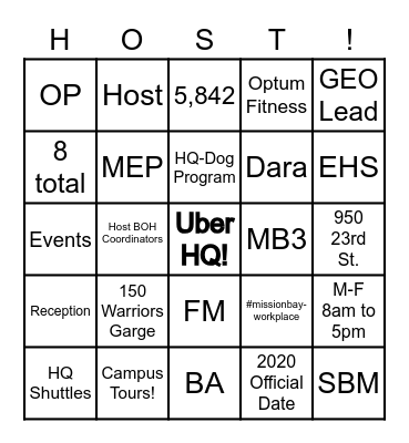 Uber HQ - Host Holidays! Bingo Card