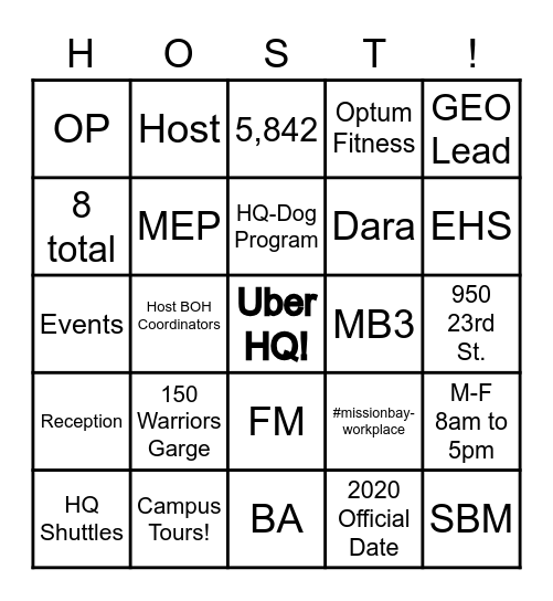 Uber HQ - Host Holidays! Bingo Card