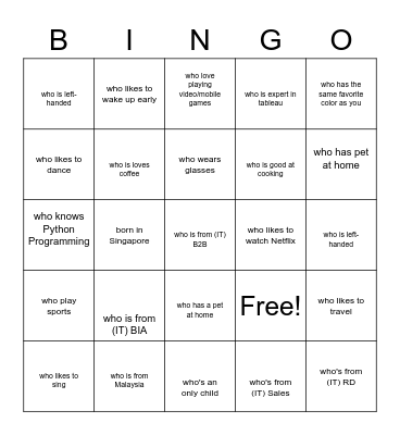 Find Someone... Bingo Card