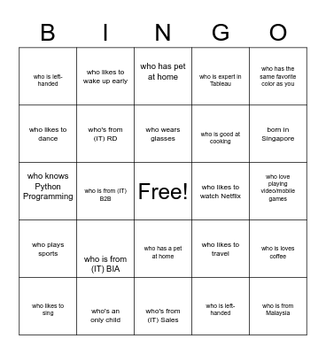 Find Someone... Bingo Card