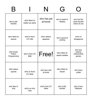 Find Someone... Bingo Card
