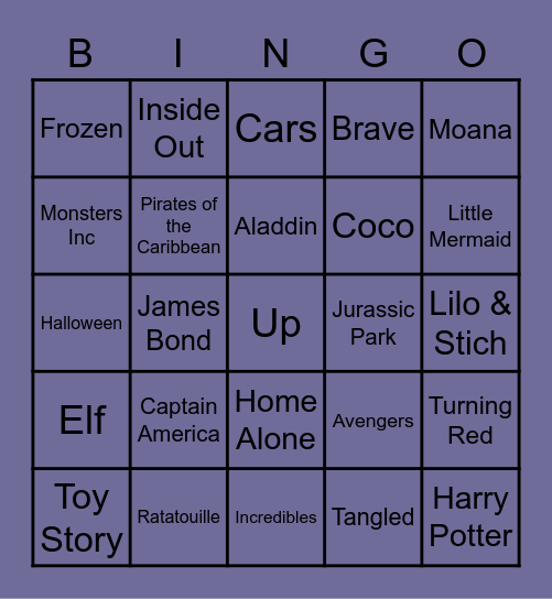 Movie + TV Bingo! Bingo Card