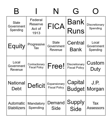 Econ Unit 5 Bingo Card