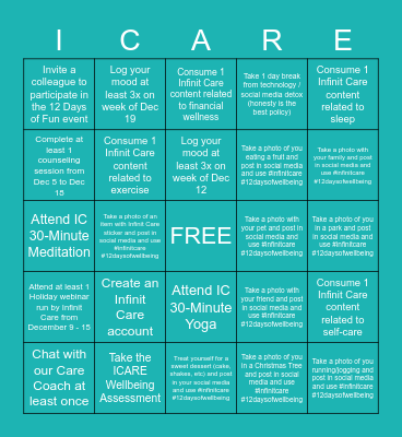 12 DAYS OF WELLBEING Bingo Card