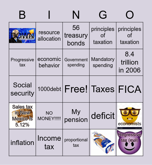 Government poor revenue spending bingo Card