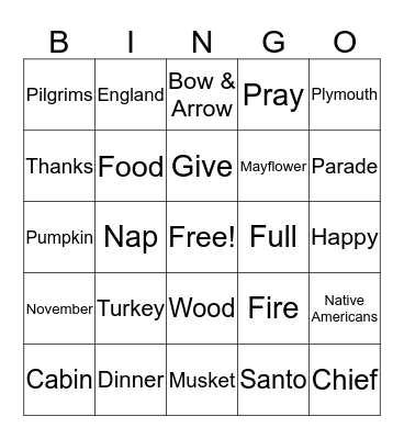 Thanksgiving Bingo Card