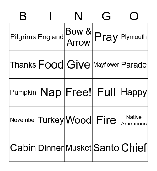 Thanksgiving Bingo Card