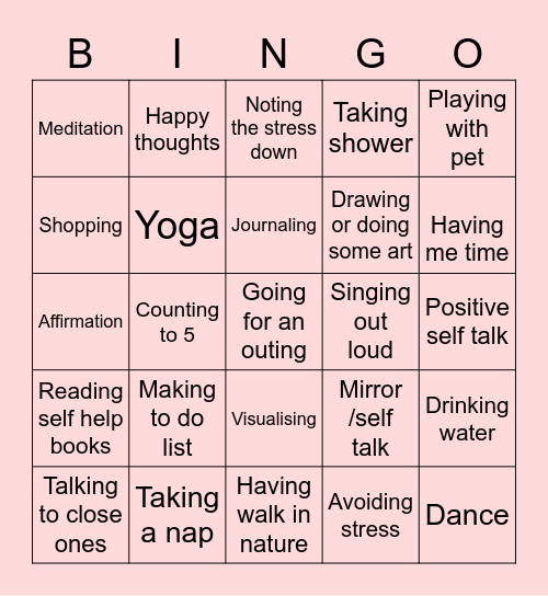 Managing stress Bingo Card