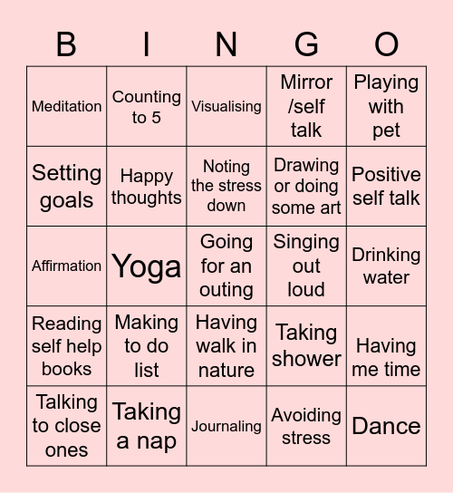 Managing stress Bingo Card