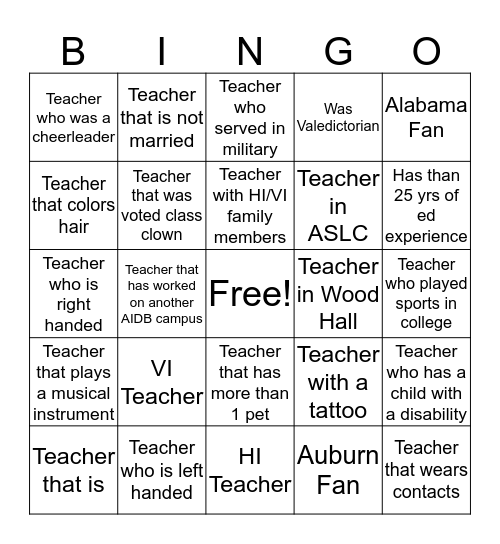 Untitled Bingo Card