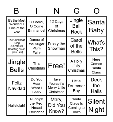 Christmas Song BINGO Card