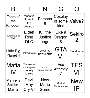 GAME AWARDS 2022 Bingo Card