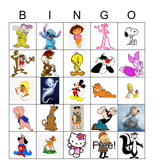 Cartoon Characters Bingo Card