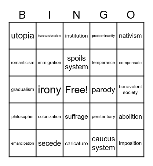 Unit 3 Spirit of Reform Bingo Card