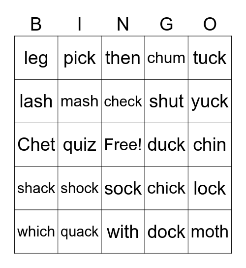 CVC Words Bingo Card