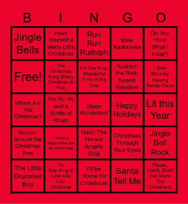 Christmas Music Bingo Card