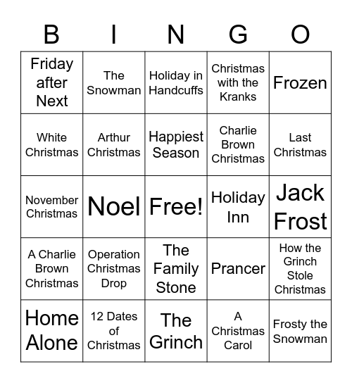 Christmas Movie Bingo Card