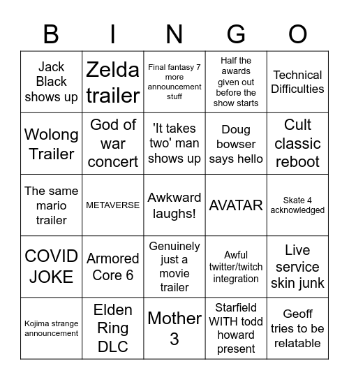 GAME AWARDS Bingo Card