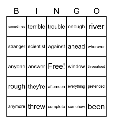 Third Grade Bingo Card