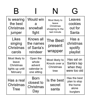 HUMAN CHRISTMAS BINGO Card