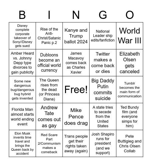 2023 World Bingo Card Bingo Card